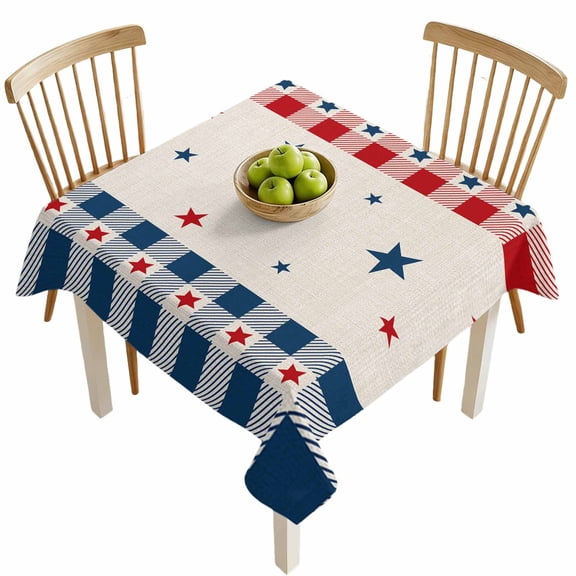 Square Tablecloths, USA Independence Day Red Blue Buffalo Tartan Waterproof Table Cloths, Rustic Stars Patriotic Spillproof Decorative Dining Table Covers for Kitchen,Indoor Parties, Camping 54x54in