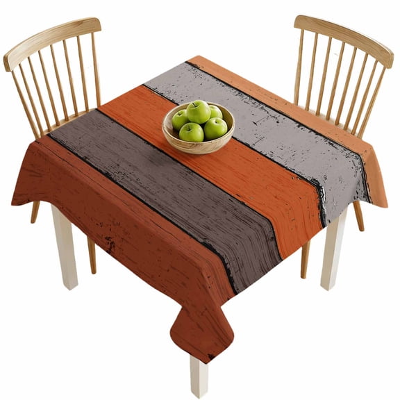Square Tablecloths, Vintage Farm Wood Board Waterproof Table Cloths, Orange Gray Gradient Plank Spillproof Decorative Dining Table Covers for Kitchen,Indoor Outdoor Parties, Camping 54x54in