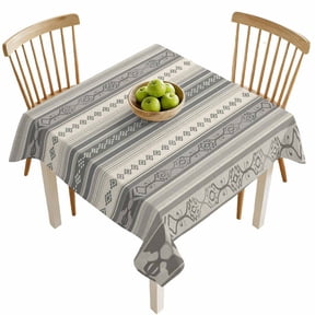 Square Tablecloths, Vintage Geometric Lines on Beige Grey Waterproof Table Cloths, Boho Pattern on Stripe Spillproof Decorative Dining Table Covers for Kitchen,Indoor Outdoor Parties, Camping 54x54in