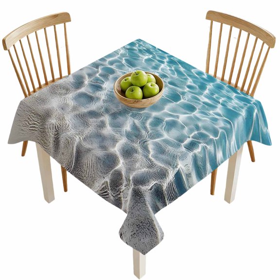 Square Tablecloths, Water Ripple Seaside Beach Waterproof Table Cloths, Summer Ocean Theme Spillproof Decorative Dining Table Covers for Kitchen,Indoor Outdoor Parties, Camping 60x60in
