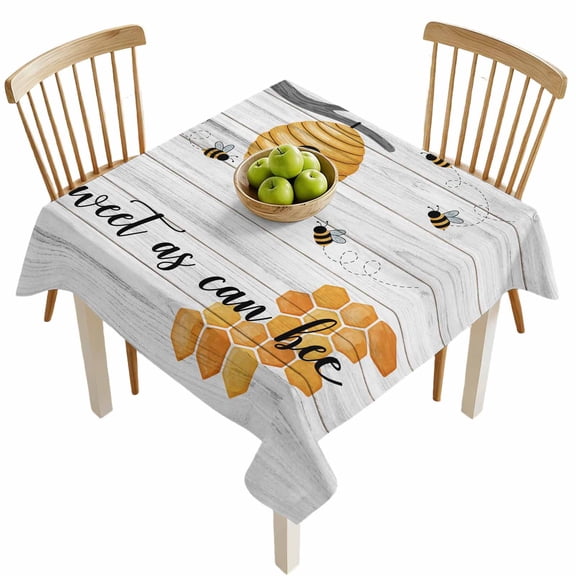 Square Tablecloths, Watercolor Bee Honeycomb Tree Branch Waterproof Table Cloths, Farm Wood Grain Spillproof Decorative Dining Table Covers for Kitchen,Indoor Outdoor Parties, Camping 54x54in