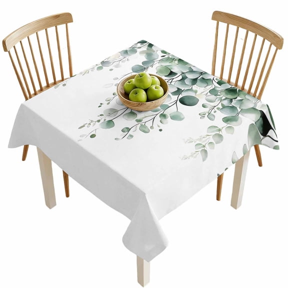 Square Tablecloths, Watercolor Eucalyptus Leaves Waterproof Table Cloths, Green Leaf on Top Spillproof Decorative Dining Table Covers for Kitchen,Indoor Outdoor Parties, Camping 54x54in