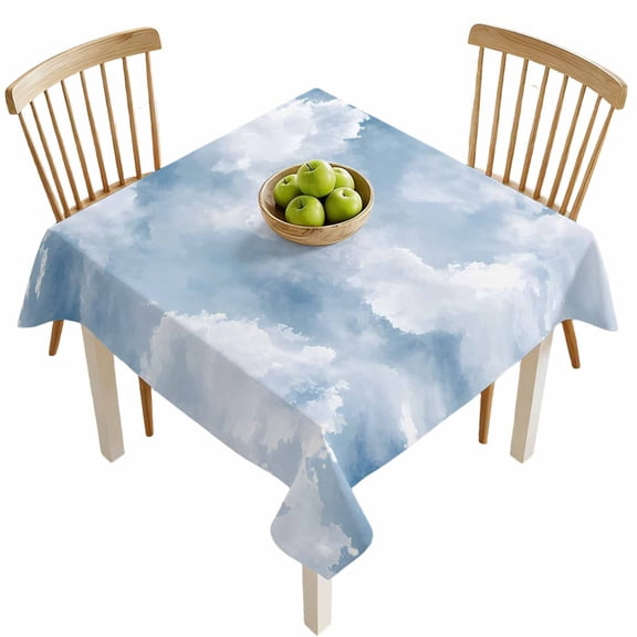 Square Tablecloths, Watercolor White Cloud Waterproof Table Cloths, Pastoral Sky Scenery Spillproof Decorative Dining Table Covers for Kitchen,Indoor Outdoor Parties, Camping 54x54in