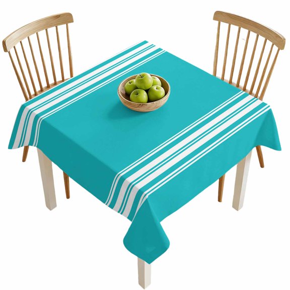 Square Tablecloths, White Stripe on Teal Waterproof Table Cloths, Modern Minimalist Line Art Spillproof Decorative Dining Table Covers for Kitchen,Indoor Outdoor Parties, Camping 54x54in