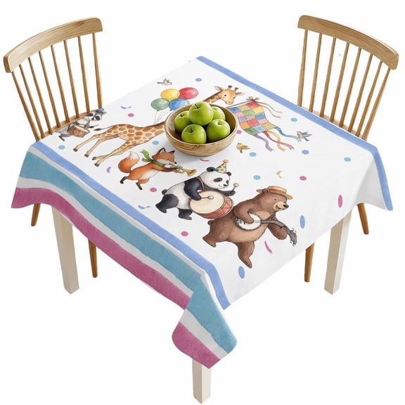Square Tablecloths, Zoo Panda Giraffe Brown Bear Waterproof Table Cloths, Colorful Striped Balloon Spillproof Decorative Dining Table Covers for Kitchen,Indoor Outdoor Parties, Camping 54x54in