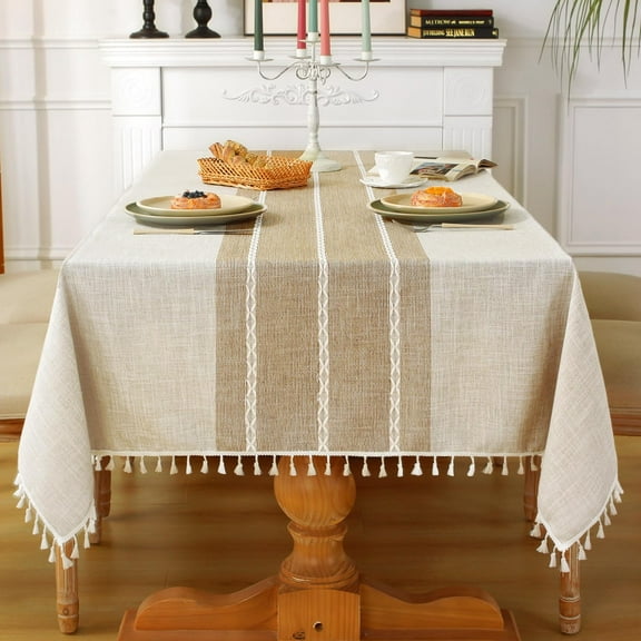 Square Tablecloths with Tassels, Rustic Cotton Linen Tables Cover for Kitchen Dining Party Holiday Thanksgiving 35''x35''