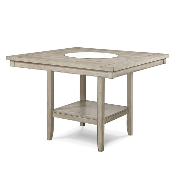 Square Tan/beige Gray Dining Table, 20" Faux Marble Lazy , Solid Wood Veneers Storage Counter Height Finish, Seats 6