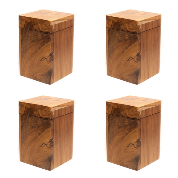 Square Teak Wood Lidded Container - Large 4-Pack