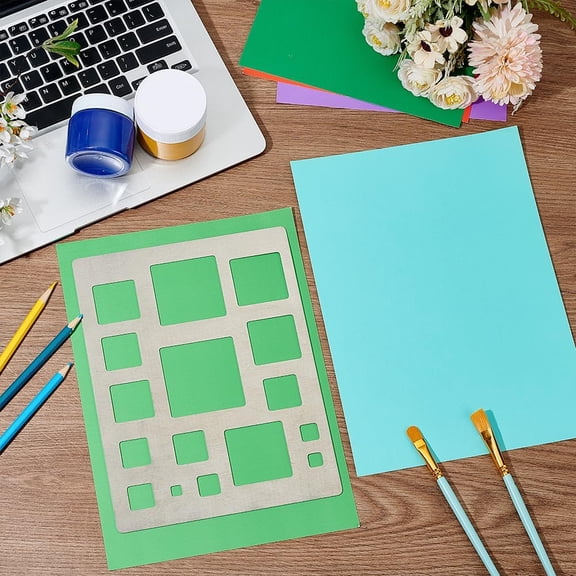 Square Template 304 Stainless Steel Drafting Stencil Metal Stencil Sheet for Painting Geometric Drawing Template for Artist Graphic Crafter Scrapbooking Journaling Calendar 7.5x10 Inch
