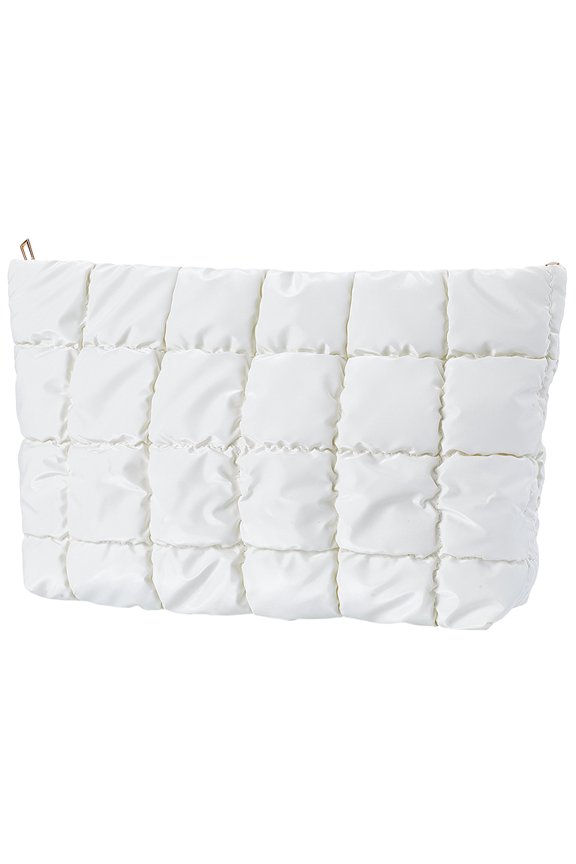 Square Textured PU Leather Cosmetic Zipper Bags Ladies' Travel Storage Clutch Bags Rectangle White 190x265x30mm