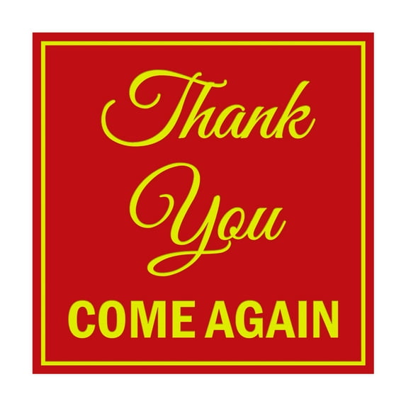 Square Thank You Come Again Sign (Red/Yellow) - Large