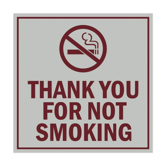 Square Thank You For Not Smoking Sign (Light Grey / Burgundy) - Small