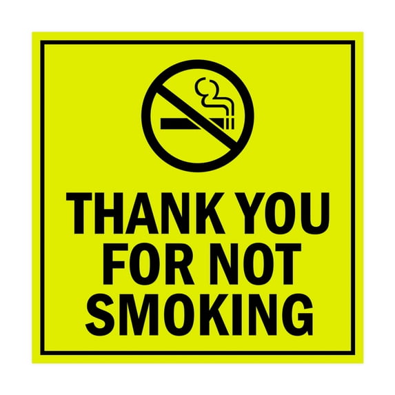 Square Thank You For Not Smoking Sign (Yellow / Black) - Medium