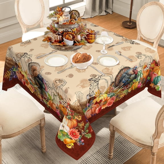 Square Thanksgiving Tablecloth 52x52 Inch, Thanksgiving Turkey Harvest Tablecloth Square, Thanksgiving Table Cloths Square, Thanksgiving Square Table Cover Decor