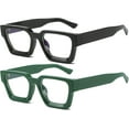 thumbnail image 1 of Square Thick Frame Glasses for Women Men Fashion Blue Light Glasses Trendy Chic Computer Eyeglasses (Black + Green), 1 of 12