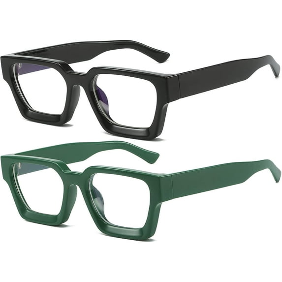 Square Thick Frame Glasses for Women Men Fashion Blue Light Glasses Trendy Chic Computer Eyeglasses (Black + Green)