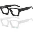 thumbnail image 1 of Square Thick Frame Glasses for Women Men Fashion Blue Light Glasses Trendy Chic Computer Eyeglasses (Black + White), 1 of 12