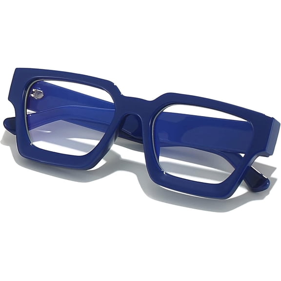 Square Thick Frame Glasses for Women Men Fashion Blue Light Glasses Trendy Chic Computer Eyeglasses (Blue)