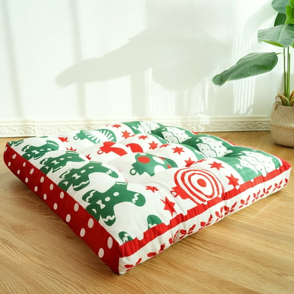 Square Thicken Christmas Floor Cushion,Cotton Linen Thick Meditation Pillow,22x22 Inch,Xmas B