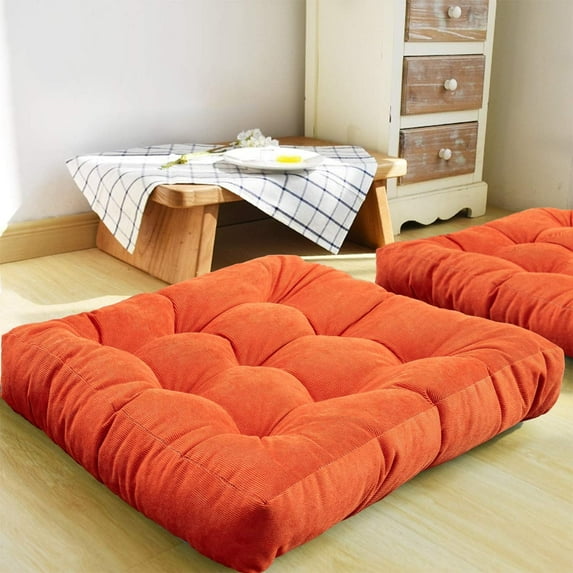 Square Thicken Floor Cushion,Cotton Linen Thick Meditation Pillow ,21x21 Inch,Orange