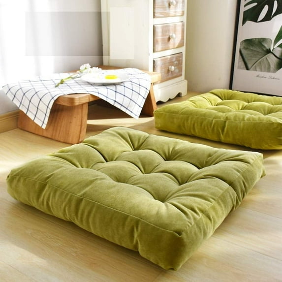 Square Thicken Floor Cushion,Cotton Linen Thick Meditation Pillow ,22x22 Inch,Green