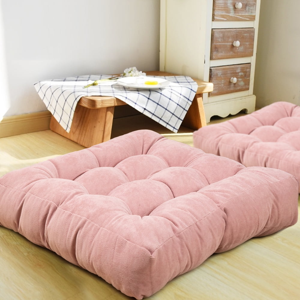 Square Thicken Floor Cushion Cotton Linen Thick Meditation Pillow 21x21 Inch Beige