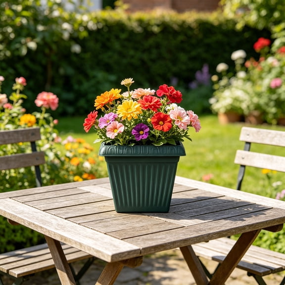 Square Thickened Plastic Plant Pot with Base Tray, Heavy Duty Imitation Ceramic Flower Pot - Indoor Outdoor Flower Pot for Trees, Roses, Tomatoes
