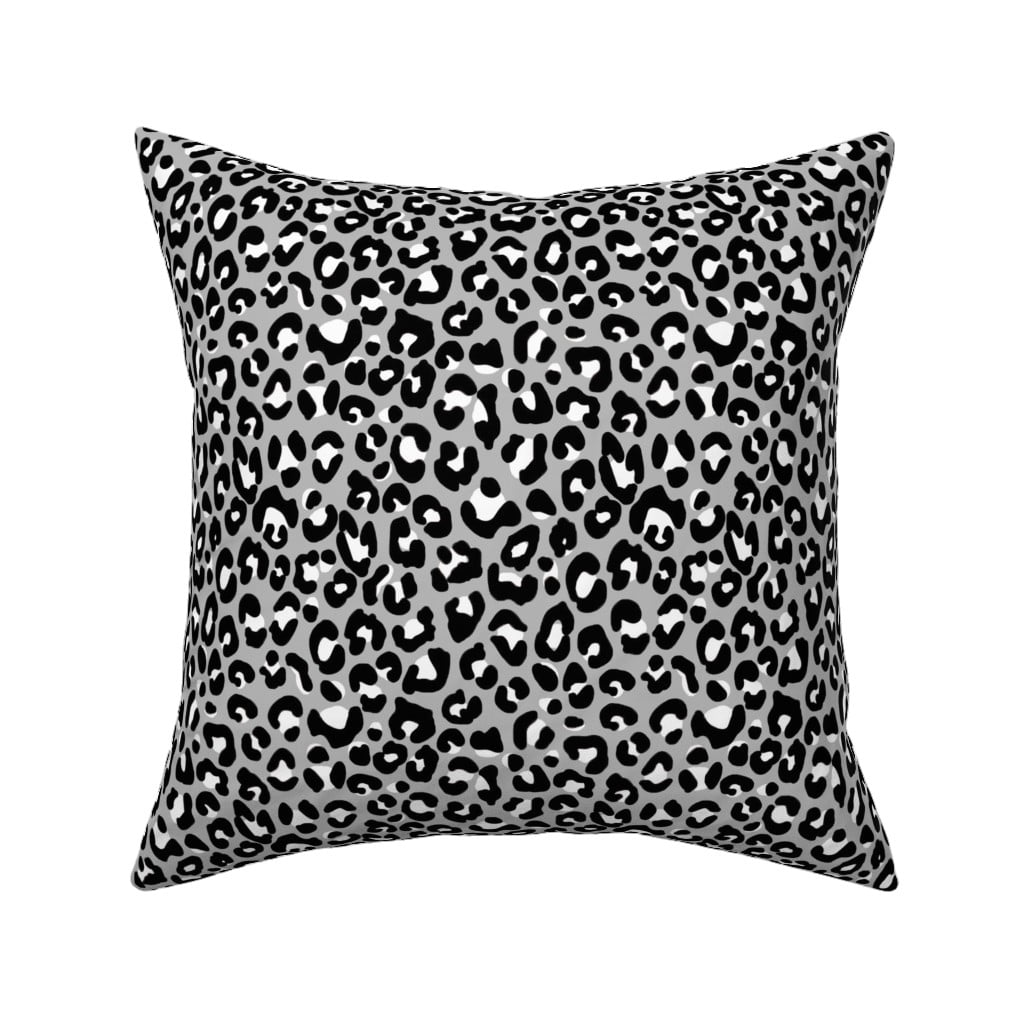 Square Throw Pillow, 18", Linen Cotton Canvas Black Gray Leopard Cheetah Print Animal Spots