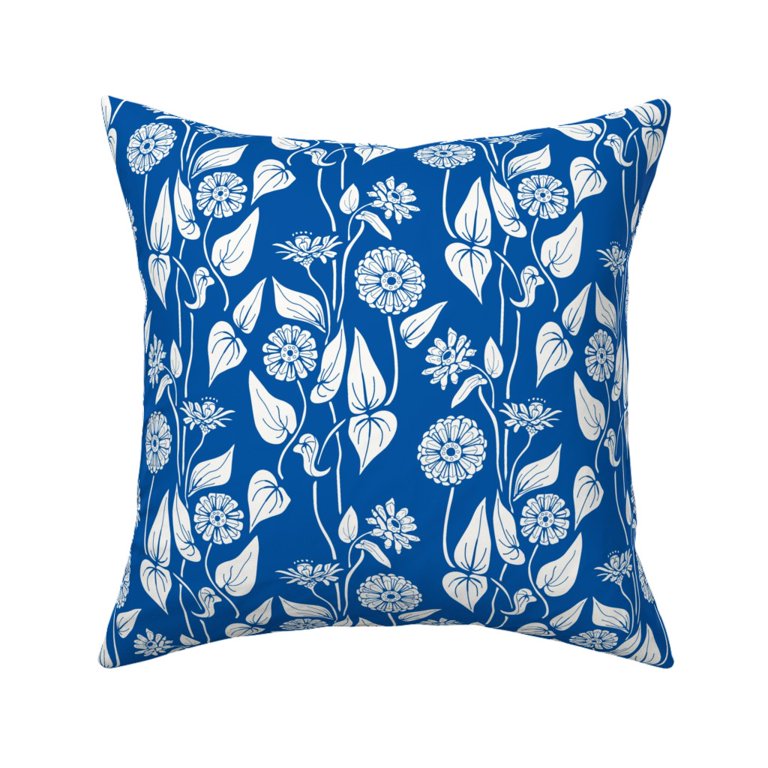 Blue Block Print Pillow Cover 18x18