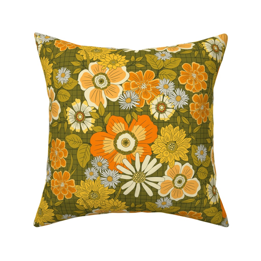 Square Throw Pillow, 18", Velvet Floral Vintage Retro Anemone Daisy