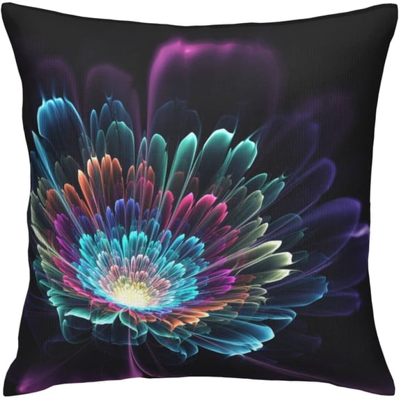 Square Throw Pillow Covers Beautiful Blooming Glowing Flower Pillow Cases Decorative for Home Bedroom Sofa Colorful Petals Natural Floral Painting Pillowcases Standard Size 18X18 Inch
