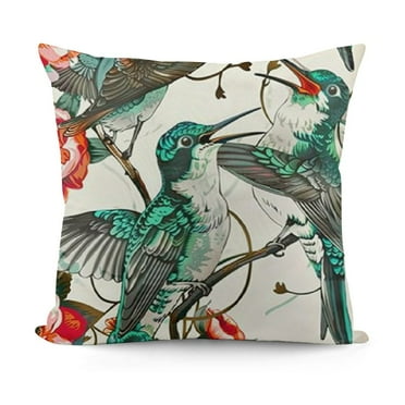 Square Throw Pillow Covers Hummingbird Teal Birds Musical Note Design Pillow Cases Decorative for Home Bedroom Sofa Pillowcases Standard Size