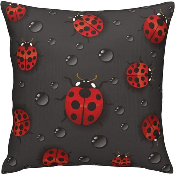 Square Throw Pillow Covers Red Ladybugs Water Droplets Design Pillow Cases Decorative for Home Bedroom Sofa Pillowcases Standard Size 18X18 Inch