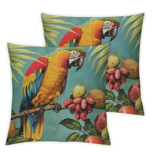 Square Throw Pillow Covers Summer Parrot Pineapple Bird Pillow Covers Decorative Pillowcase Soft Comfortable Cushion Cover for Bedroom Sofa Living Room Couch Chair Office