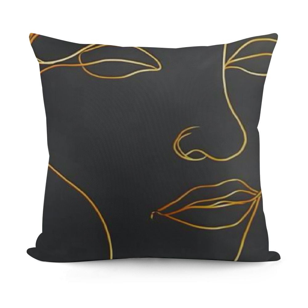 Square Throw Pillow Covers Woman's Face Golden Lines Pillow Cases