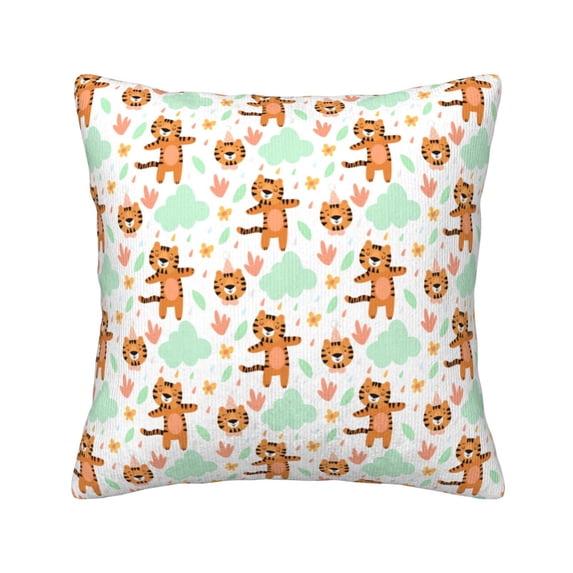 Square Throw Pillow Covers with Core, Cartoon Tiger of Sport Pillows for Sofa Beds, 16"x16"