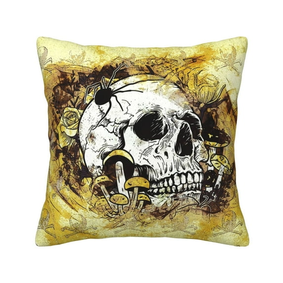 Square Throw Pillow Covers with Core, Halloween Skeleton Design Pillows for Sofa Beds, 20" x 20" Multicolor