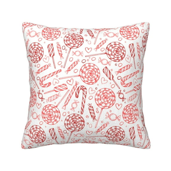 Square Throw Pillow Covers with Core, White Lollipop Candy Hand Drawn Pillows for Sofa Beds, 20"x20"