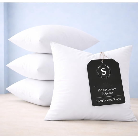 Square Throw Pillow Inserts (Pack of 4, 20"x20", Polyester) - Pillow Forms, Durable Cushion Fillers, Decorative Support for Couch, Bed, Living Room, Outdoor Patio, White