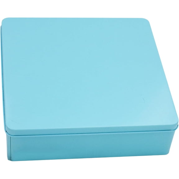 Square Tin Box with Lid Portable Metal Box with Lid for Home Office Kitchen Snack Tin for Candy Snacks Cookies Presents (Blue)