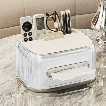 Square Tissue Box Cover - Multi-Functional Tissue Box Holder, Tissue Box Cover with Storage,Tissue and Remote Control Holder, Cube Tissue Box Organizer Bedroom Nightstand End Table