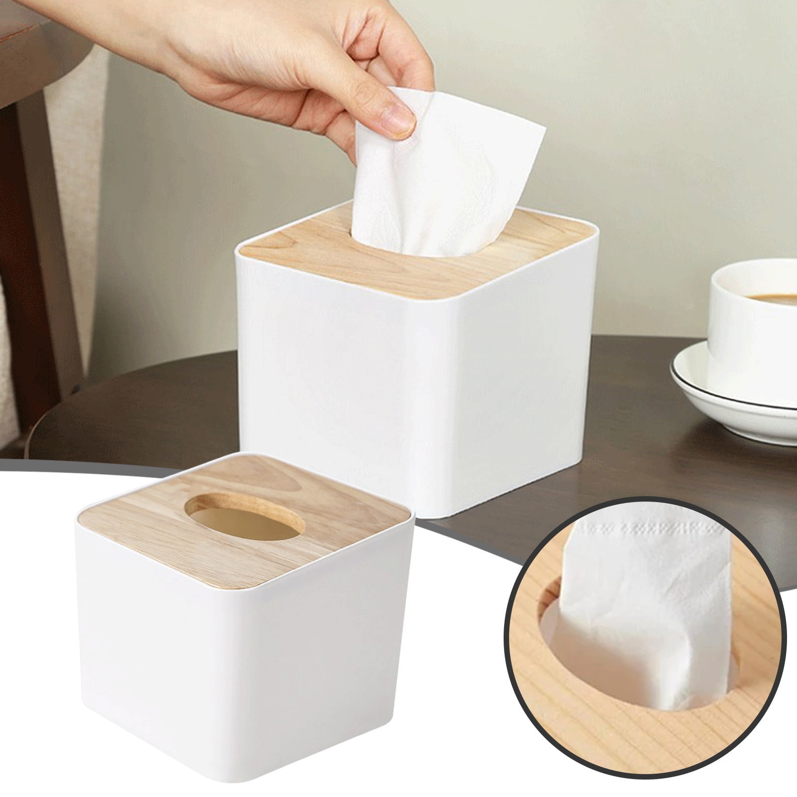 Square Tissue Box Cover,White Tissue Box Holder,Bamboo Facial Cube Box ...