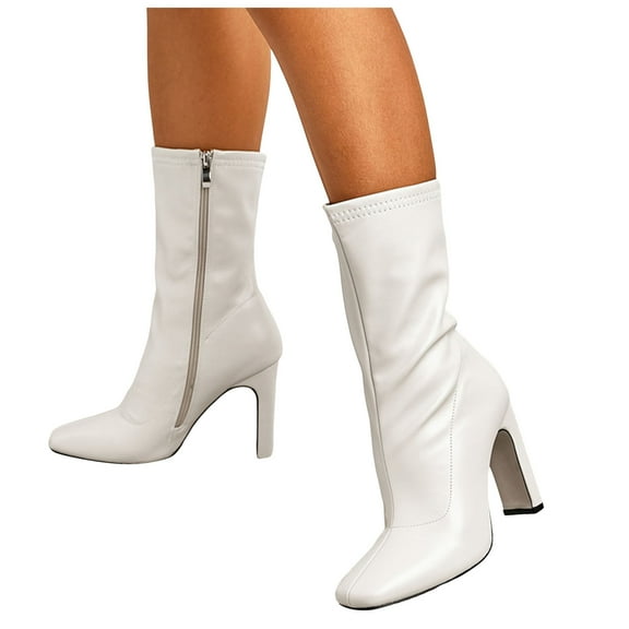 Square Toe Ankle Boots for Women Zip up Stiletto Heels Trendy Sexy Dressy Elastic Gogo Booties