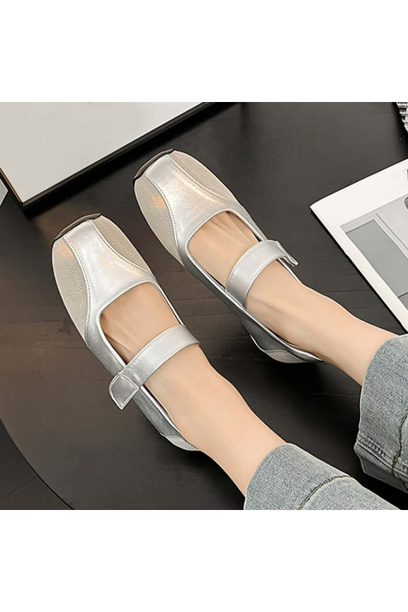 Square Toe Ballet Flats, Women's Mary Jane Flats with Cushioned Insole for Comfort, Casual Slip-On Shoes for Daily Errands and Weekend Wear