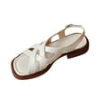 thumbnail image 1 of Square Toe Flat Sandals Women Criss Cross Band Sandals Ankle Strap Sandales Pour Femmes Comfy Open Toe Walking Shoes Beige Women Sandal, 1 of 6
