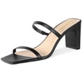 thumbnail image 1 of Square Toe Heels Sandals Women Heels Chunky Two Strap Low Heels Mule Sandals Slip On Block Heels for Party Dating Daily 2.75 Inch, 1 of 7