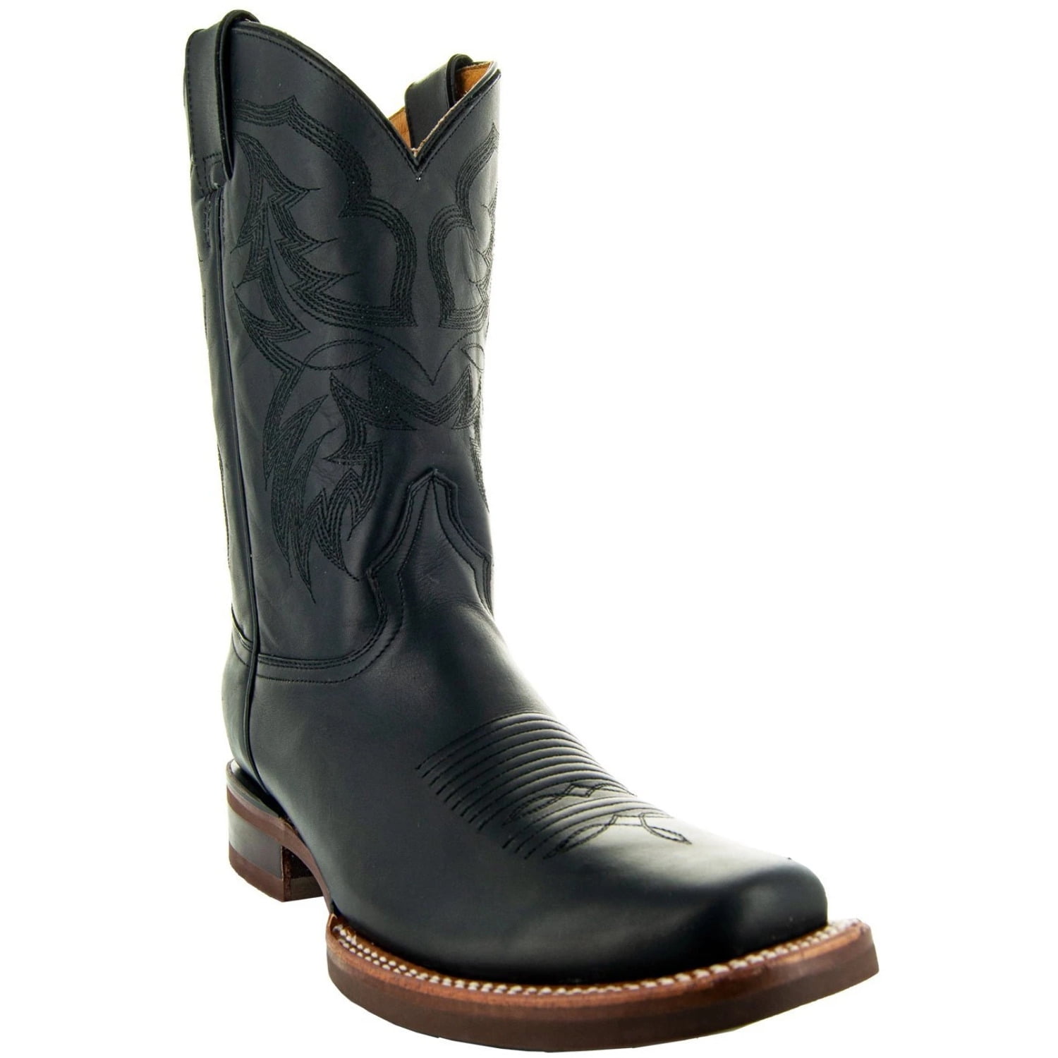 Black Square Toe Leather Cowboy Boots H4002 - Walmart.com