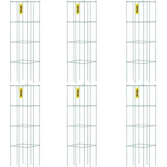 Square Tomato Cages-14.6"x14.6"x39.4",Set of 6 Green PVC-Coated Steel Support Towers for Climbing Vegetables,Plants,Flowers and Fruits