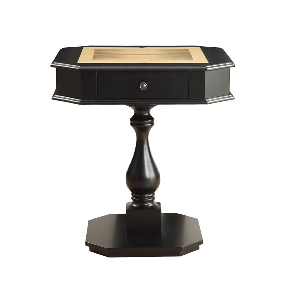 Square Top Game Table with Wooden Pedestal Base, Black