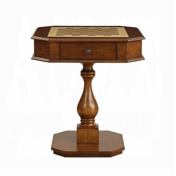 Square Top Game Table with Wooden Pedestal Base, Cherry